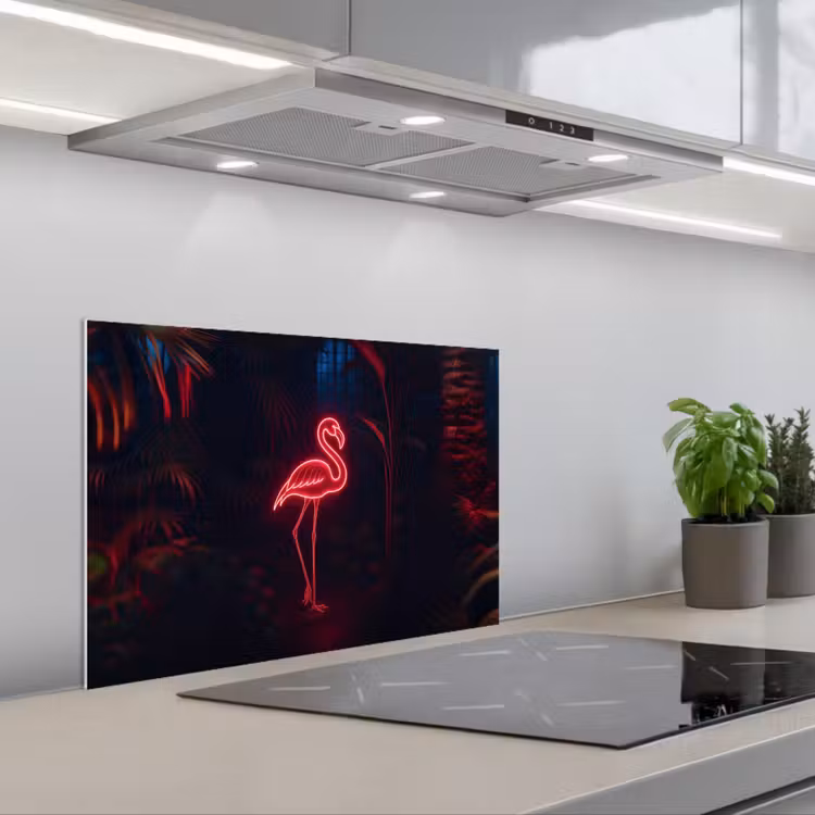 Spatscherm keuken - Flamingo - Roze - Neon - Licht — 4