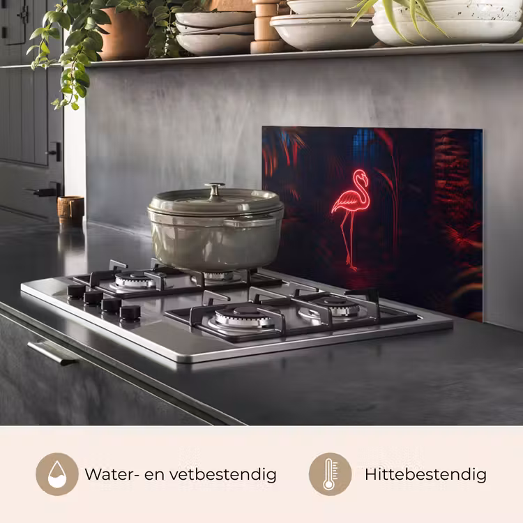 Spatscherm keuken - Flamingo - Roze - Neon - Licht — 6
