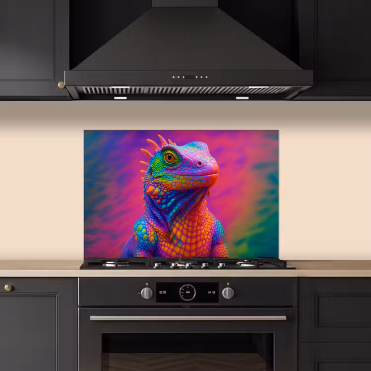 Spatscherm keuken - Kameleon - Dieren - Neon - Kleur — 1
