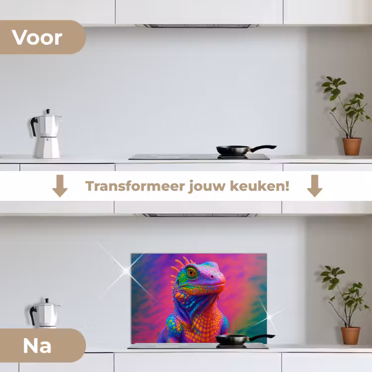 Spatscherm keuken - Kameleon - Dieren - Neon - Kleur — 2