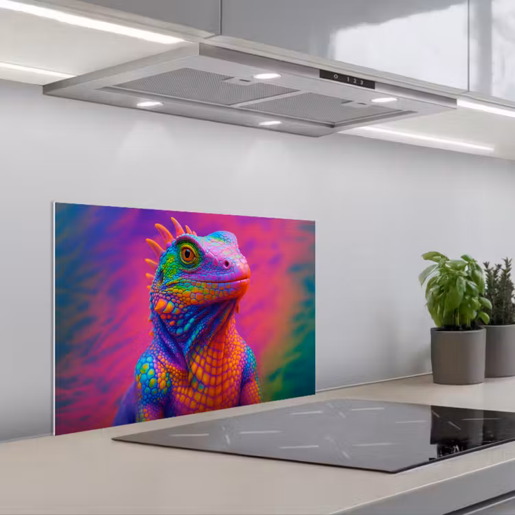 Spatscherm keuken - Kameleon - Dieren - Neon - Kleur — 4