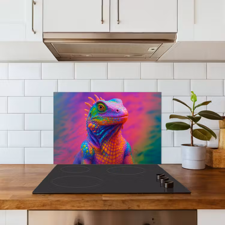 Spatscherm keuken - Kameleon - Dieren - Neon - Kleur — 5