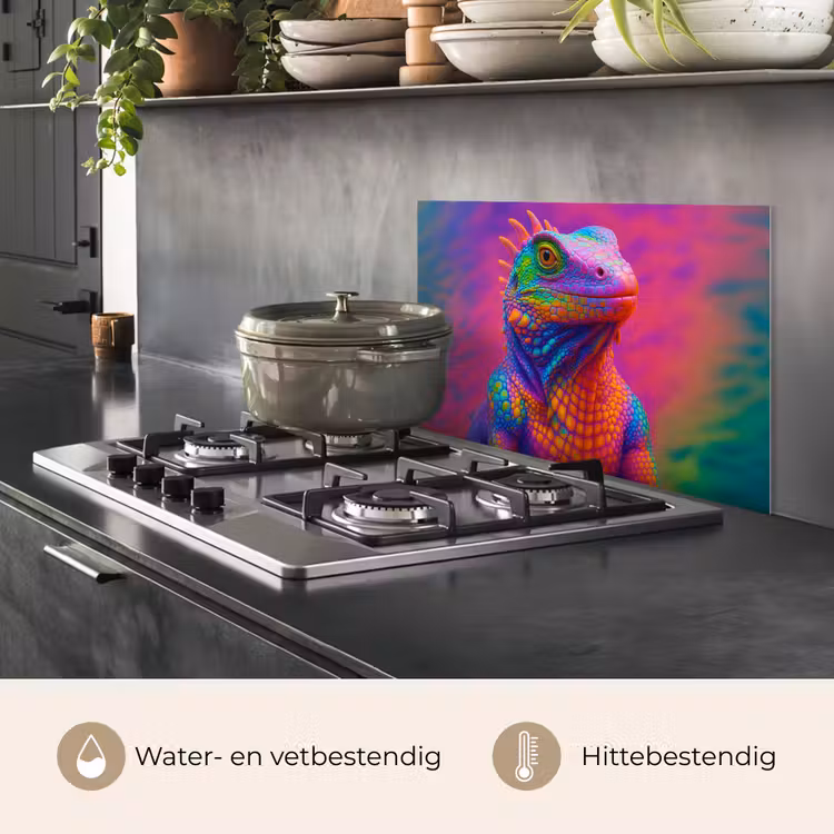 Spatscherm keuken - Kameleon - Dieren - Neon - Kleur — 6
