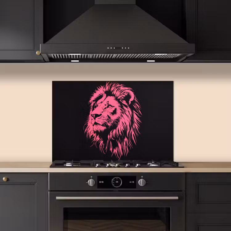 Spatscherm keuken - Leeuw - Zwart - Roze - Neon — 1