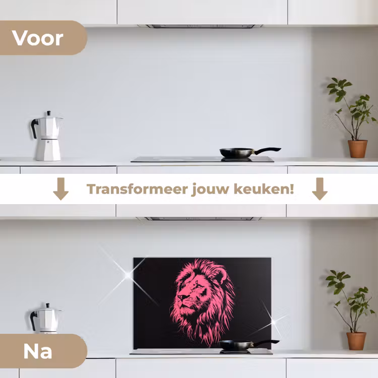 Spatscherm keuken - Leeuw - Zwart - Roze - Neon — 2