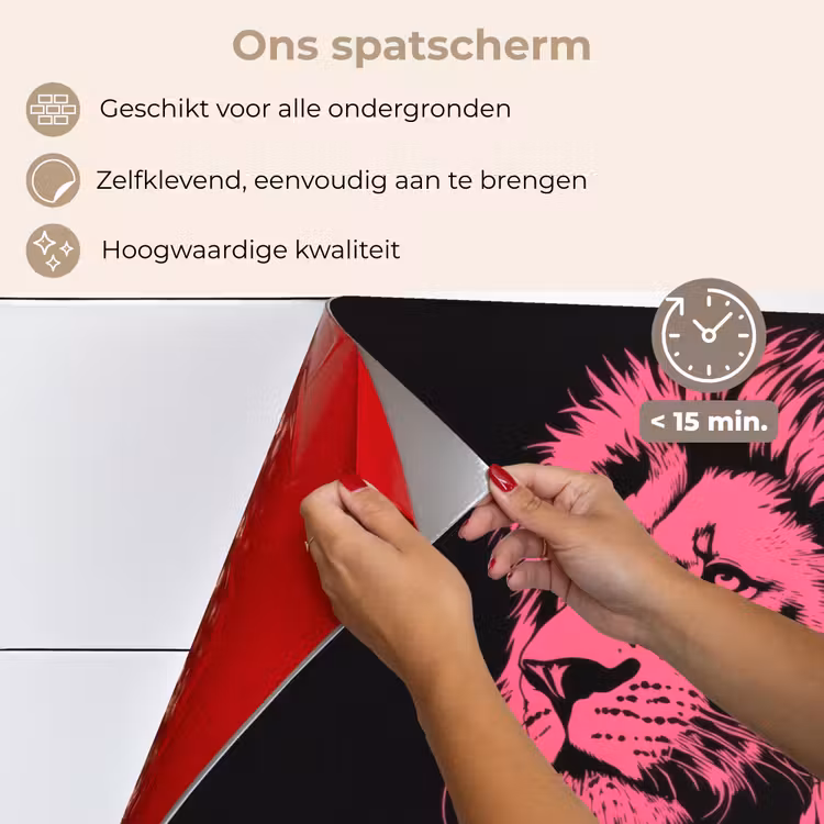 Spatscherm keuken - Leeuw - Zwart - Roze - Neon — 3