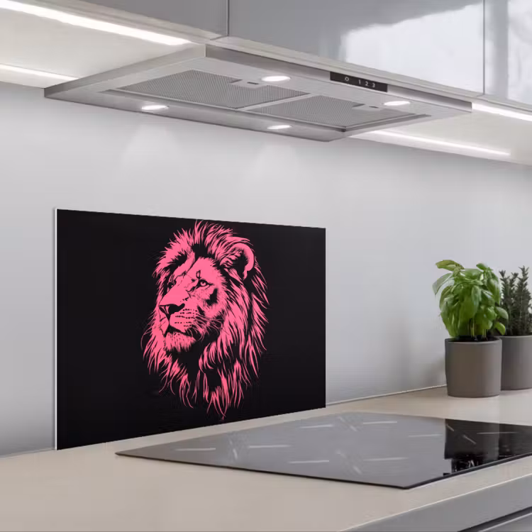 Spatscherm keuken - Leeuw - Zwart - Roze - Neon — 4