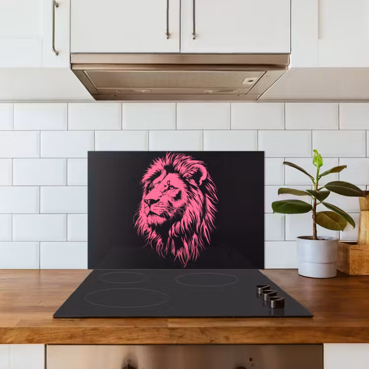 Spatscherm keuken - Leeuw - Zwart - Roze - Neon — 5