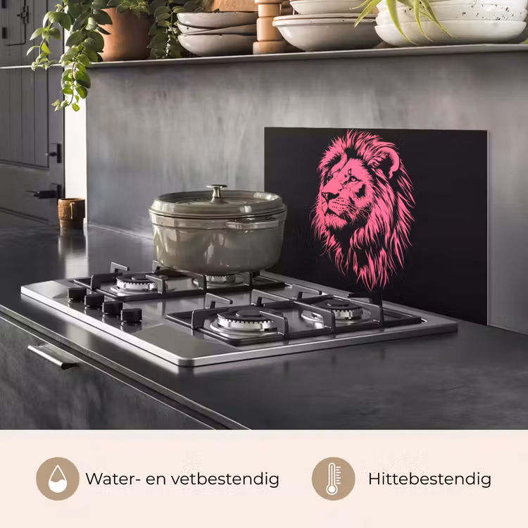 Spatscherm keuken - Leeuw - Zwart - Roze - Neon — 6