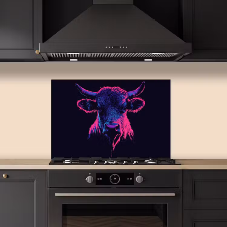 Spatscherm keuken - Stier - Neon - Zwart - Kleur — 1