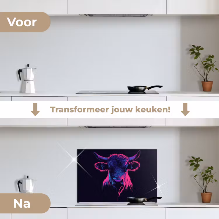 Spatscherm keuken - Stier - Neon - Zwart - Kleur — 2