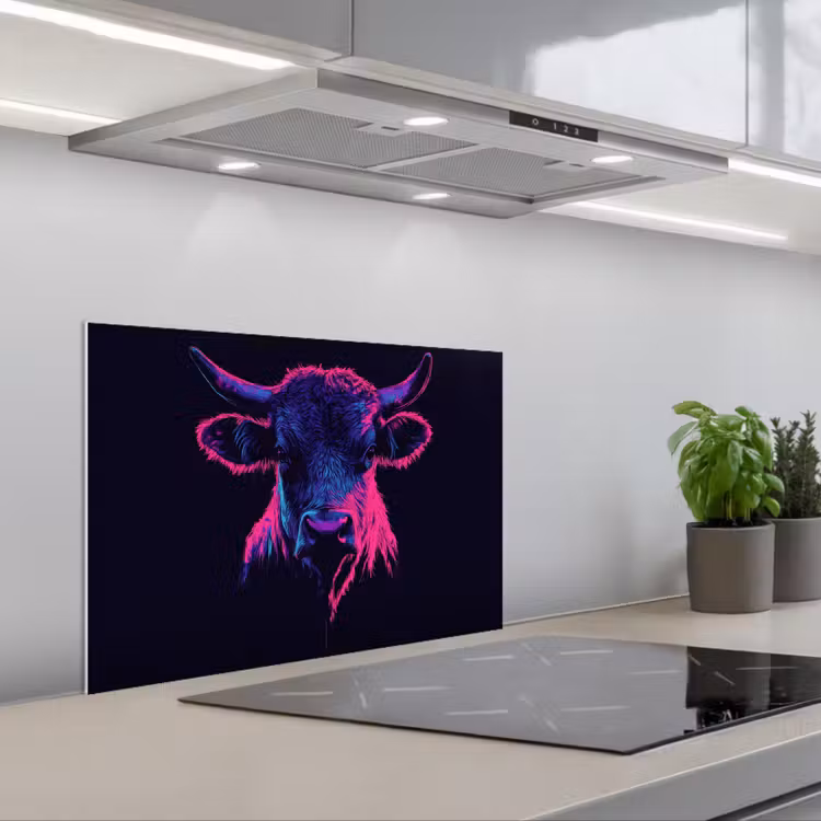 Spatscherm keuken - Stier - Neon - Zwart - Kleur — 4