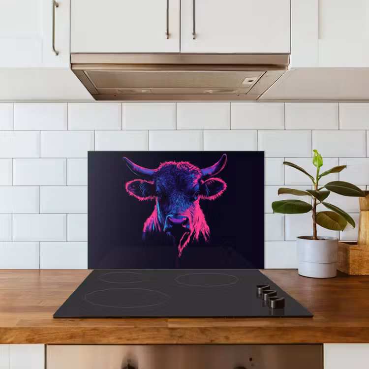 Spatscherm keuken - Stier - Neon - Zwart - Kleur — 5