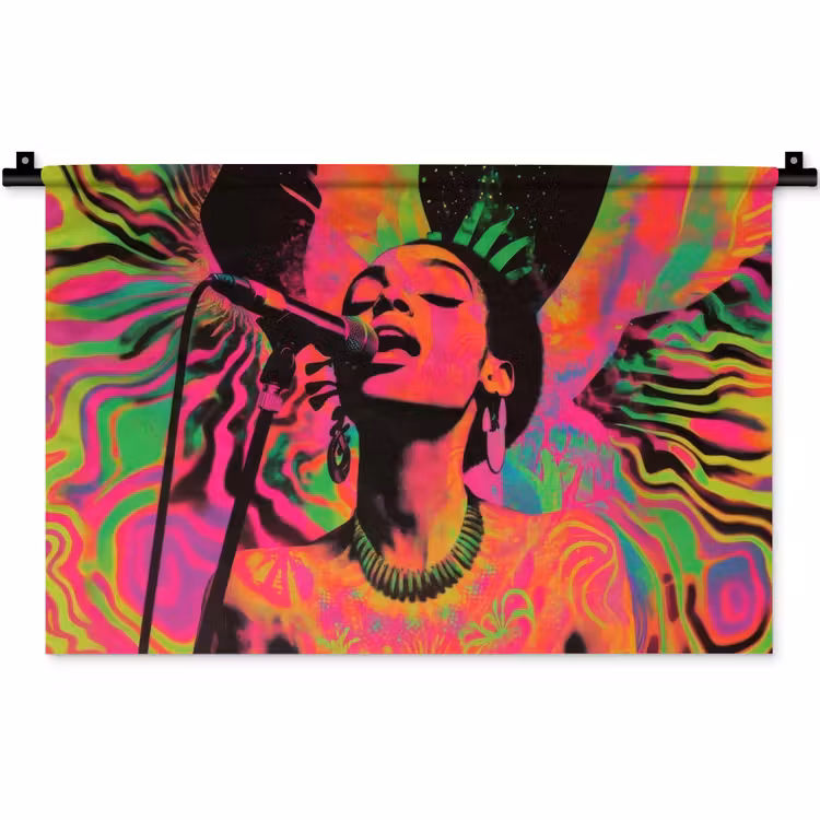 Wandkleed - Vrouw - Microfoon - Neon — 1