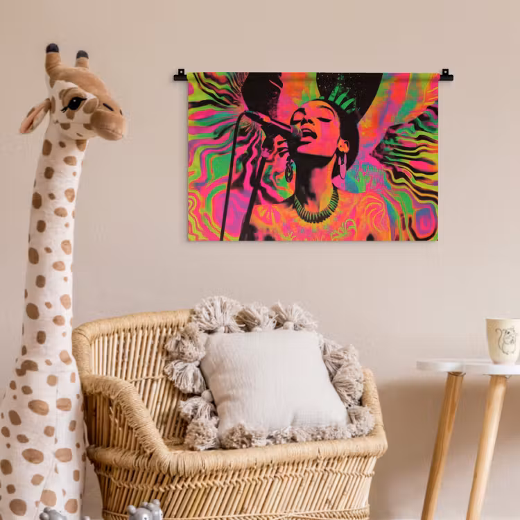 Wandkleed - Vrouw - Microfoon - Neon — 5