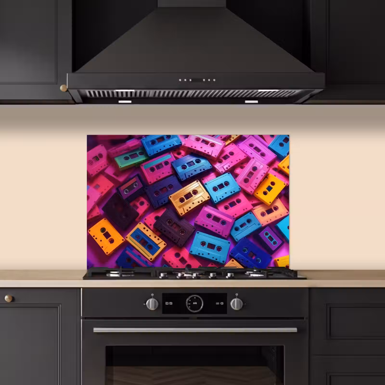 Spatscherm keuken - Cassetteband - Kleurrijk - Energiek — 1