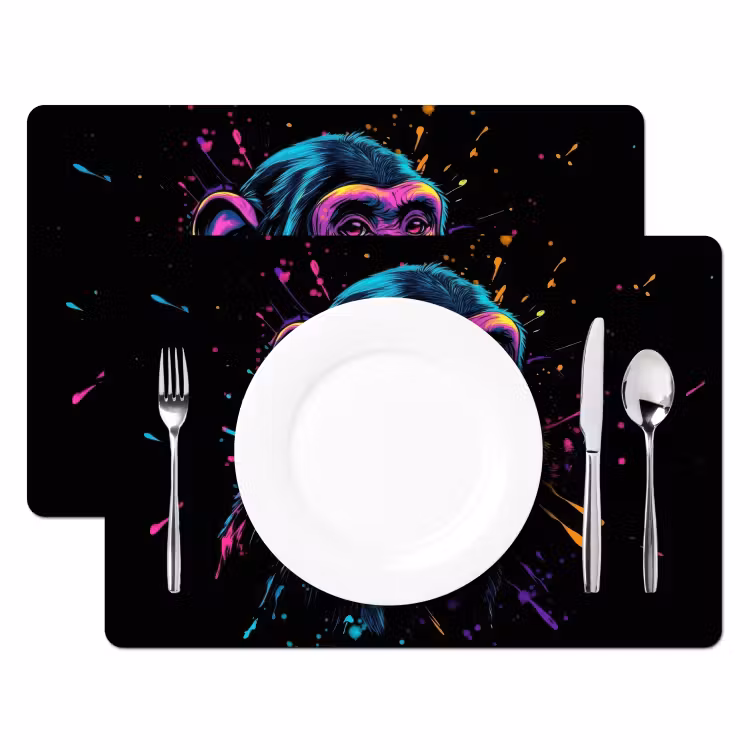 Placemat - 6 stuks - Aap - Verf - Neon - Kleur — 2