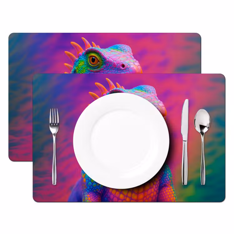 Placemat - 6 stuks - Kameleon - Dieren - Neon - Kleur — 2