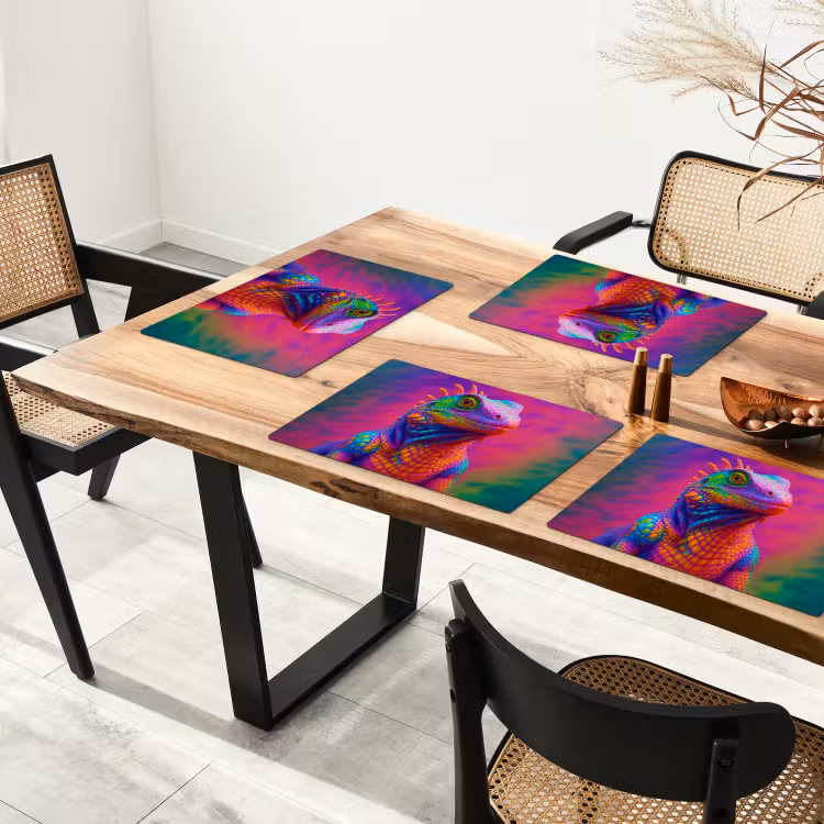 Placemat - 6 stuks - Kameleon - Dieren - Neon - Kleur — 5