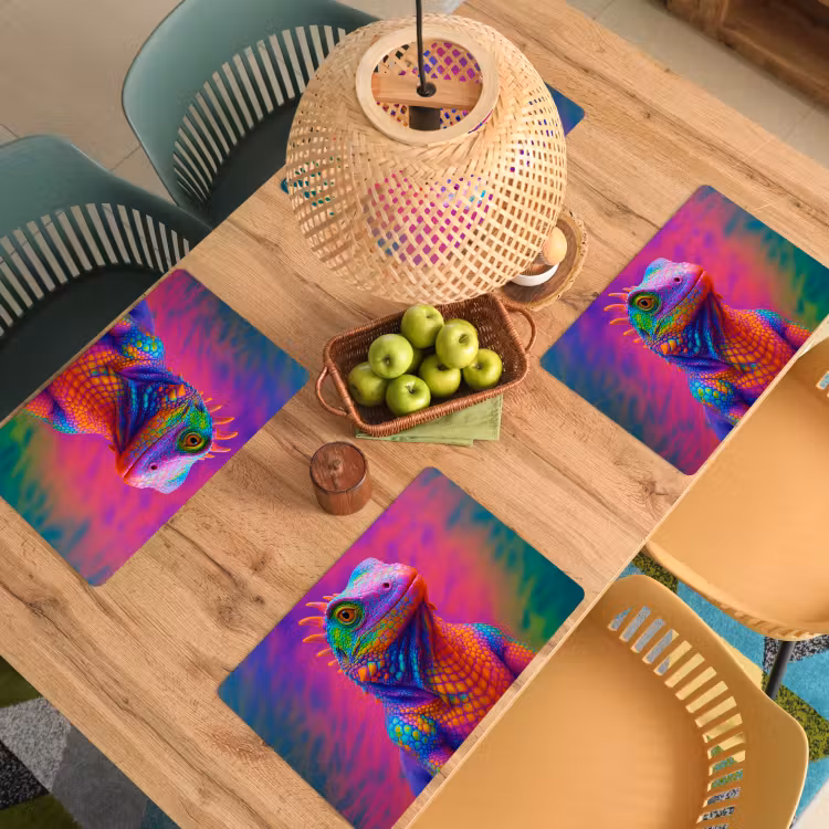 Placemat - 6 stuks - Kameleon - Dieren - Neon - Kleur — 6