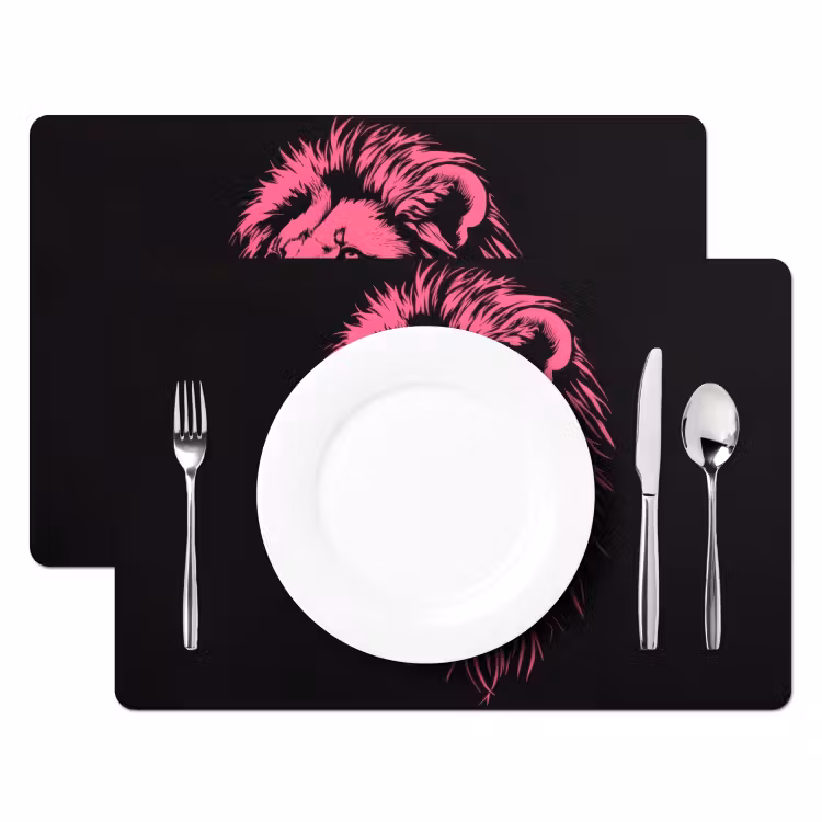 Placemat - 6 stuks - Leeuw - Zwart - Roze - Neon — 2