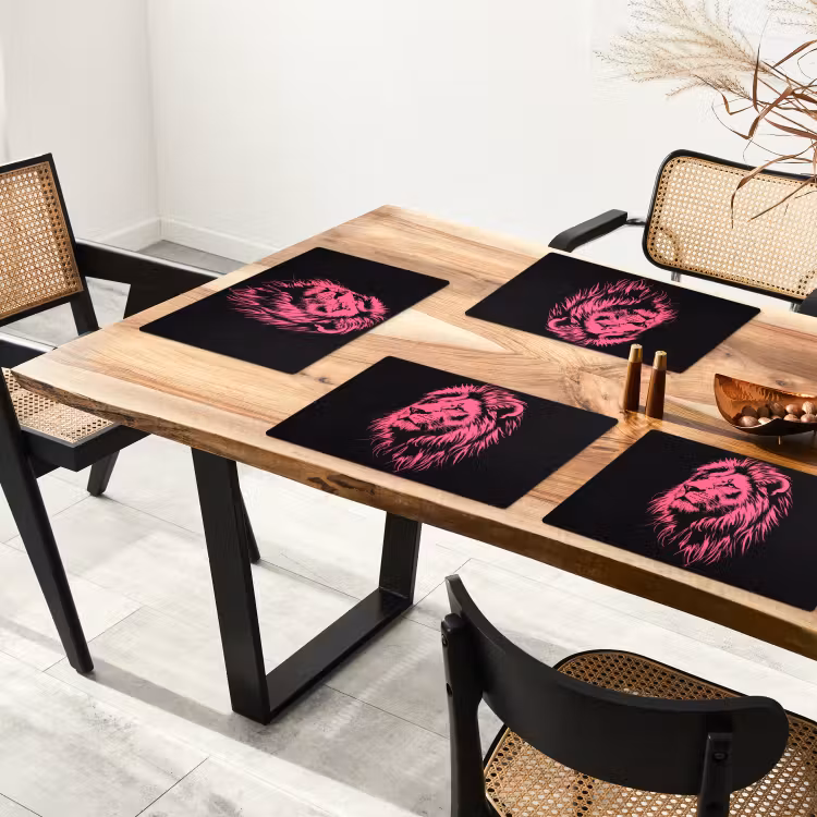 Placemat - 6 stuks - Leeuw - Zwart - Roze - Neon — 5