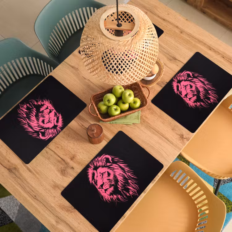 Placemat - 6 stuks - Leeuw - Zwart - Roze - Neon — 6
