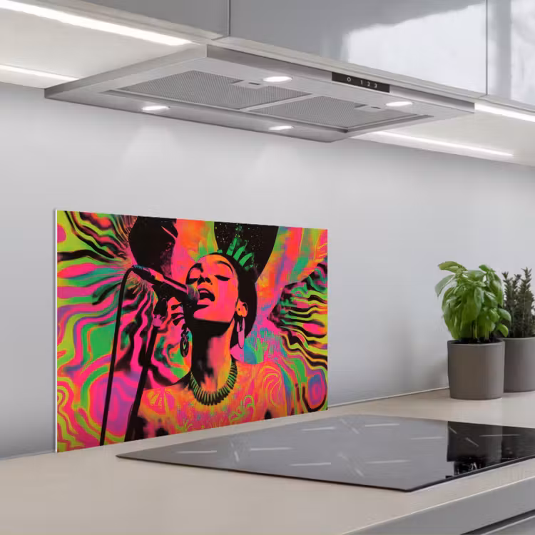 Spatscherm keuken - Neon - Vrouw - Microfoon — 4
