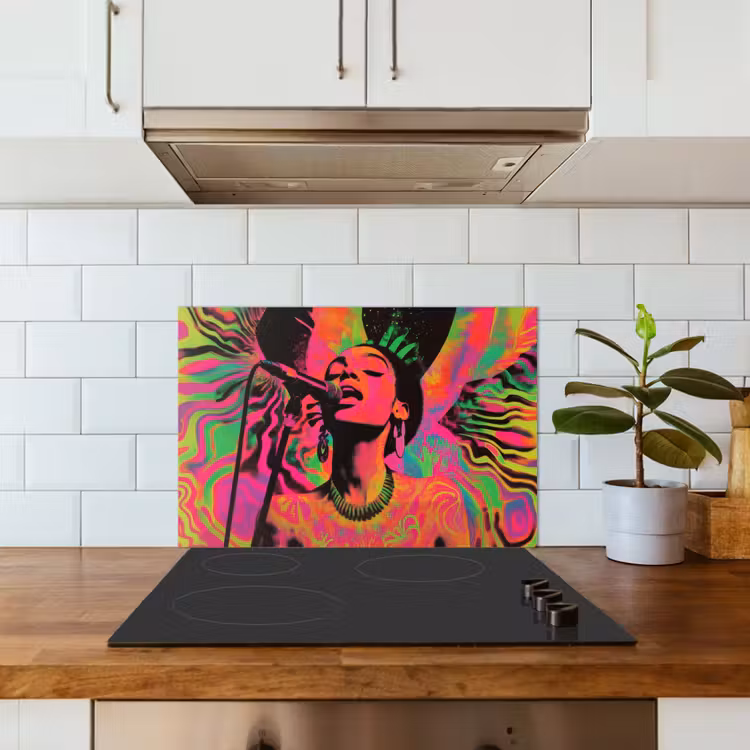 Spatscherm keuken - Neon - Vrouw - Microfoon — 5