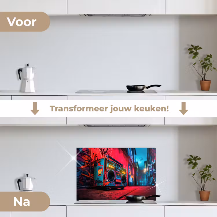 Spatscherm keuken - Boombox - Rood - Graffiti - Neon — 2