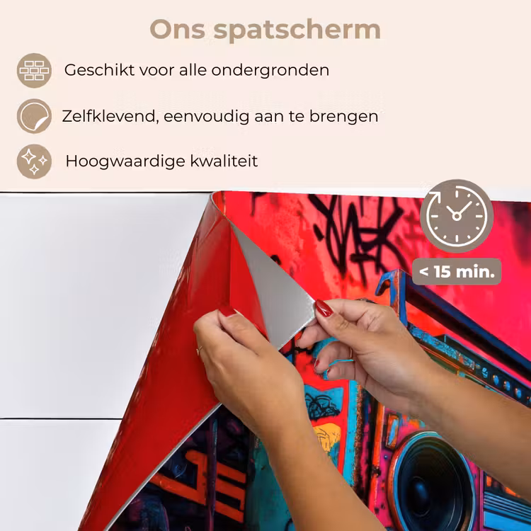 Spatscherm keuken - Boombox - Rood - Graffiti - Neon — 3