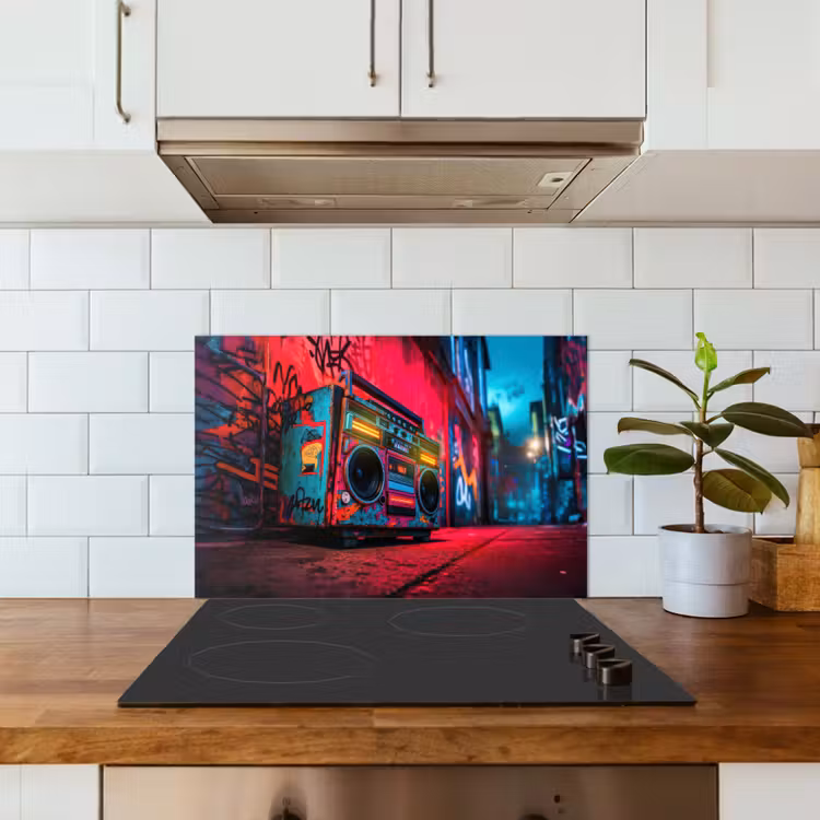 Spatscherm keuken - Boombox - Rood - Graffiti - Neon — 5