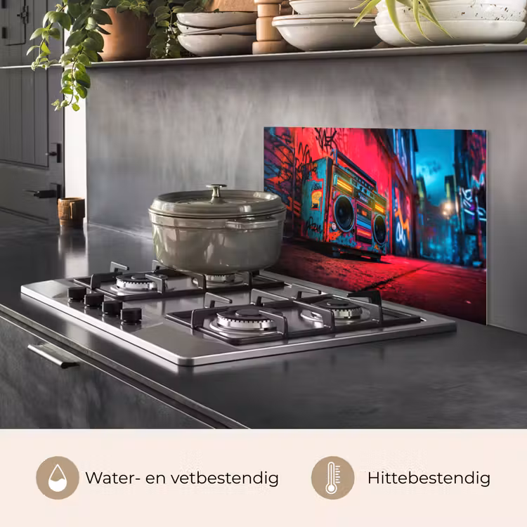 Spatscherm keuken - Boombox - Rood - Graffiti - Neon — 6