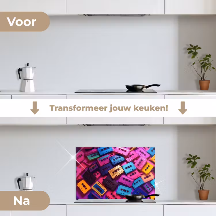 Spatscherm keuken - Cassetteband - Kleurrijk - Energiek — 2