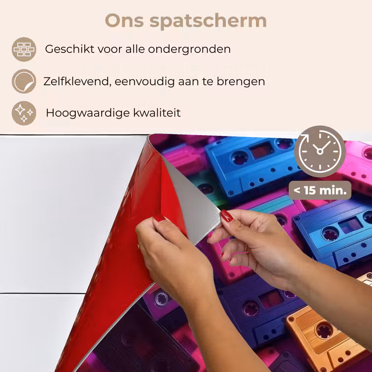 Spatscherm keuken - Cassetteband - Kleurrijk - Energiek — 3
