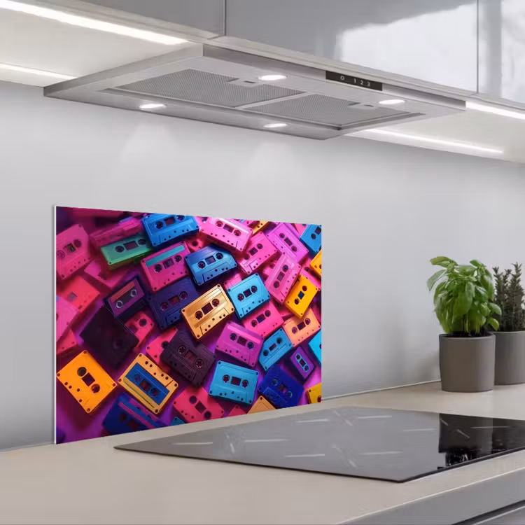 Spatscherm keuken - Cassetteband - Kleurrijk - Energiek — 4