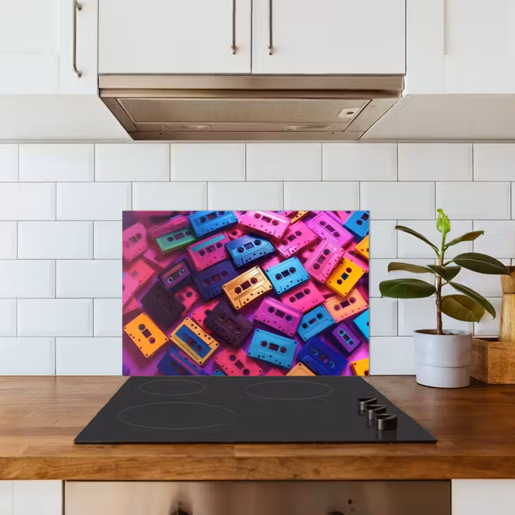 Spatscherm keuken - Cassetteband - Kleurrijk - Energiek — 5