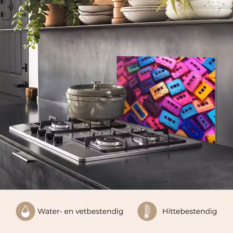 Spatscherm keuken - Cassetteband - Kleurrijk - Energiek — 6
