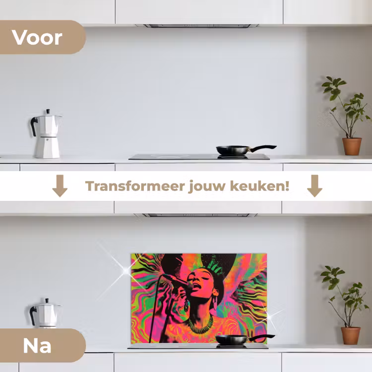 Spatscherm keuken - Vrouw - Microfoon - Neon — 2