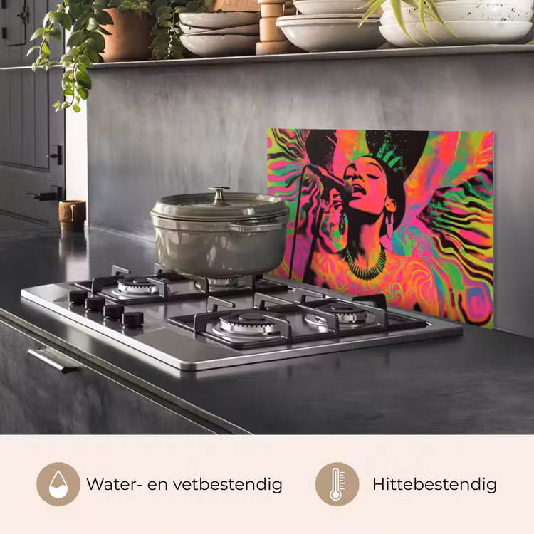 Spatscherm keuken - Vrouw - Microfoon - Neon — 6