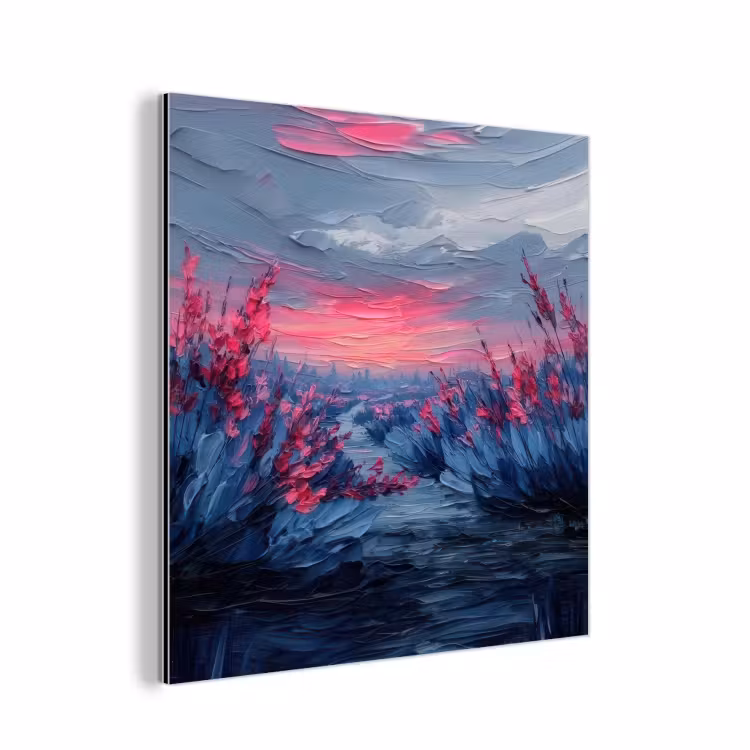 Aluminium schilderij - Schilderij - Zonsondergang - Bloemen - Rivier — 1