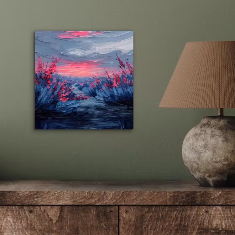 Aluminium schilderij - Schilderij - Zonsondergang - Bloemen - Rivier — 3