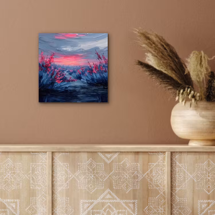 Aluminium schilderij - Schilderij - Zonsondergang - Bloemen - Rivier — 5
