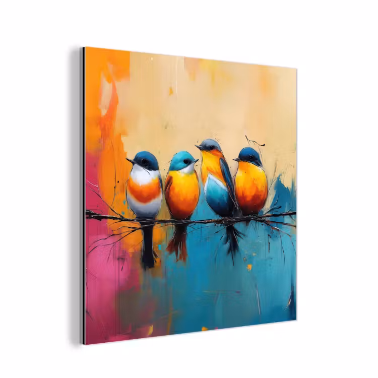 Aluminium schilderij - Vogels - Kleurrijk - Tak - Abstract — 1
