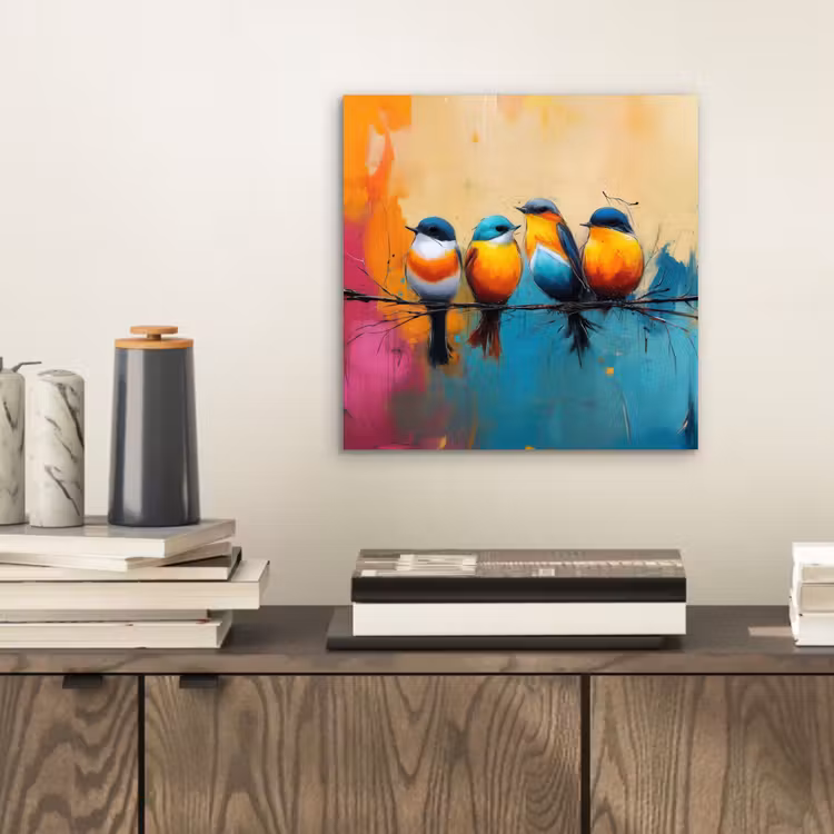 Aluminium schilderij - Vogels - Kleurrijk - Tak - Abstract — 2