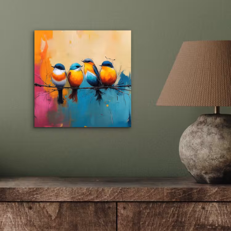 Aluminium schilderij - Vogels - Kleurrijk - Tak - Abstract — 3