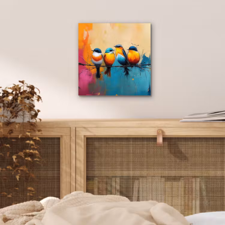 Aluminium schilderij - Vogels - Kleurrijk - Tak - Abstract — 4
