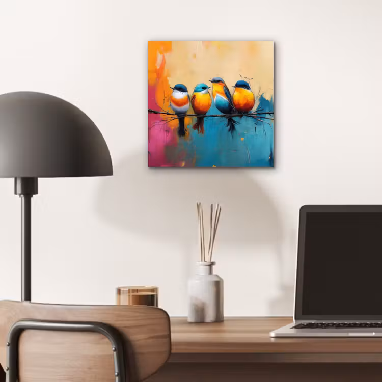 Aluminium schilderij - Vogels - Kleurrijk - Tak - Abstract — 6