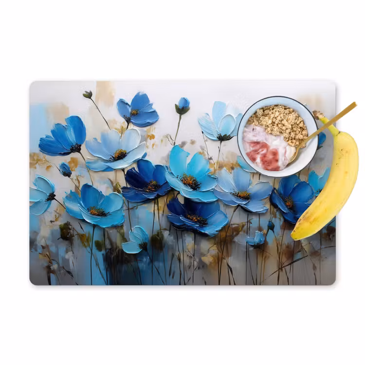 Placemat - 6 stuks - Bloemen - Schilderij - Blauw — 1