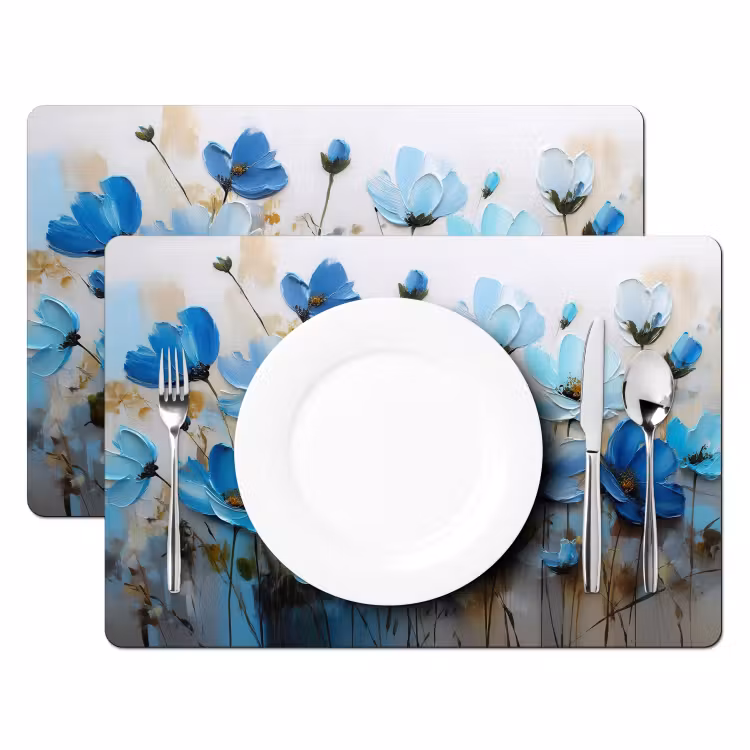 Placemat - 6 stuks - Bloemen - Schilderij - Blauw — 2